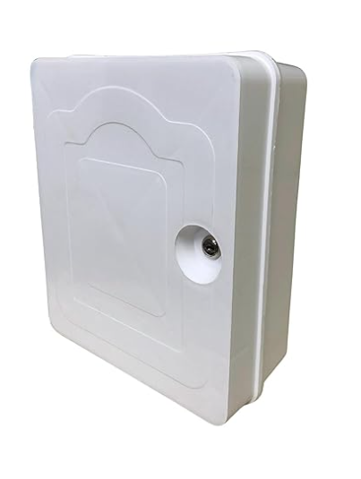 STS Outdoor PVC Box for POE Switch/DVR/SMPS/Splicing Fiber/Virgin White with 3 Plug Power Extension with Key Lock and Rubber Enclosure for Water